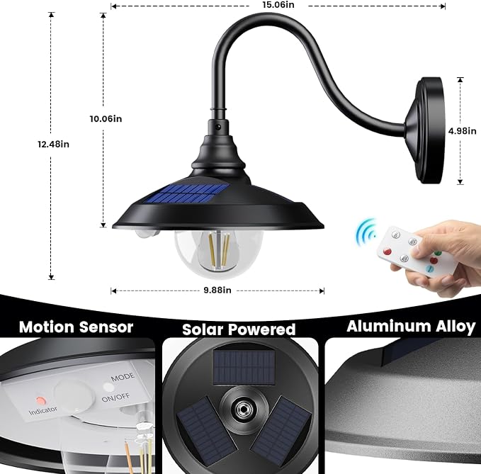 SIEDiNLAR Solar Barn Light Outdoor 3 Modes 2 Lighting, Aluminum Gooseneck Wall - Image 4