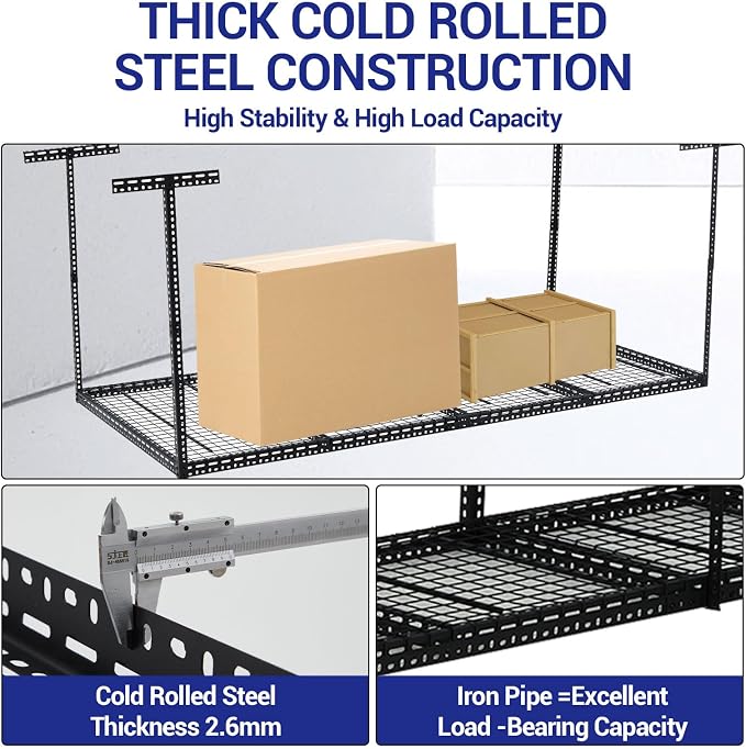 Overhead Garage Storage Rack 4x6 FT, Steel Ceiling Shelves 330lb Capacity - Image 3