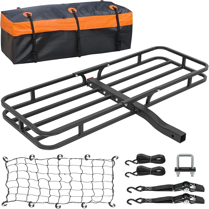 WEIZE Folding Hitch Mount Cargo Carrier Basket 53" X 19" + Waterproof Cargo Bag by WEIZE