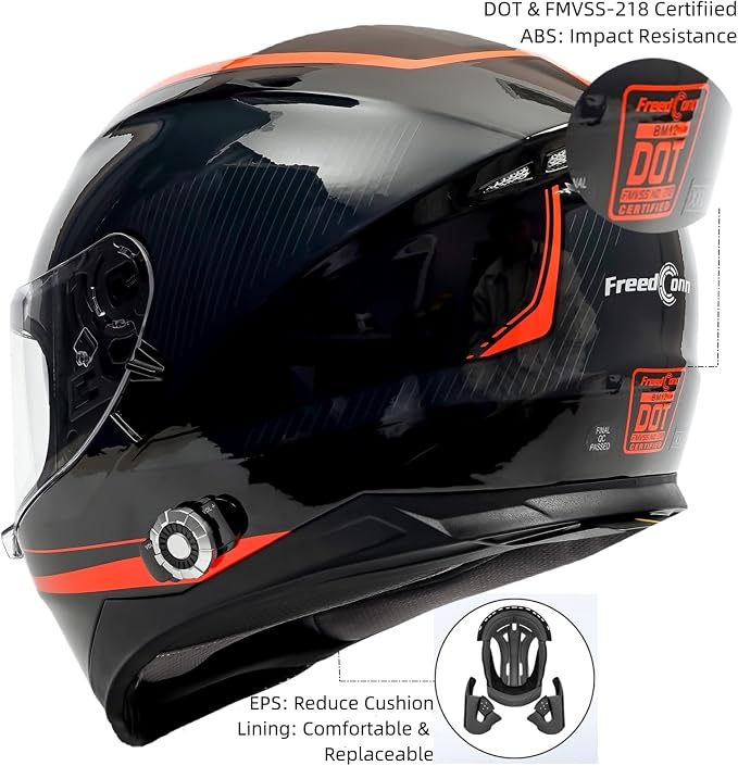Full Face FreedConn Motorcycle Helmet Bluetooth 5.0 Integrated 2 Way Intercom - Image 7