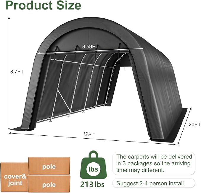 Carport 12x20 ft Heavy Duty, All-Season Waterproof UV Protected Outdoor Car - Image 6