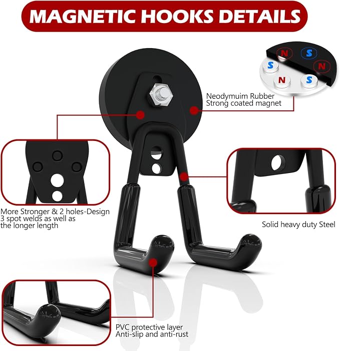 3-H Heavy Duty Magnet Garage Hooks 4 Pack, Large Strong Magnetic Hooks - Image 4