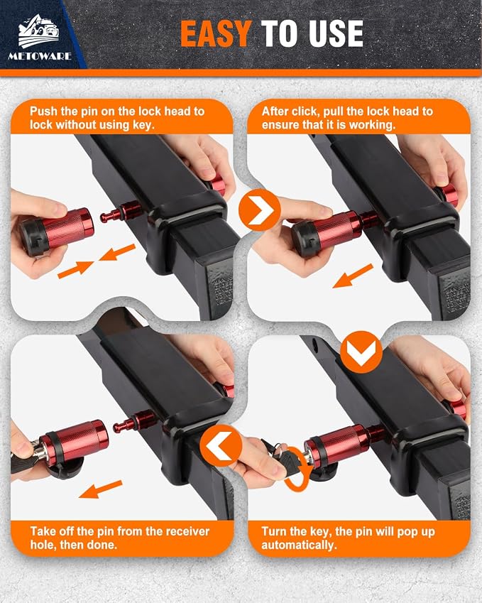 METOWARE Trailer Hitch Lock, Tailer Receiver Lock Fits Class III/IV, 2-1/2" - Image 6