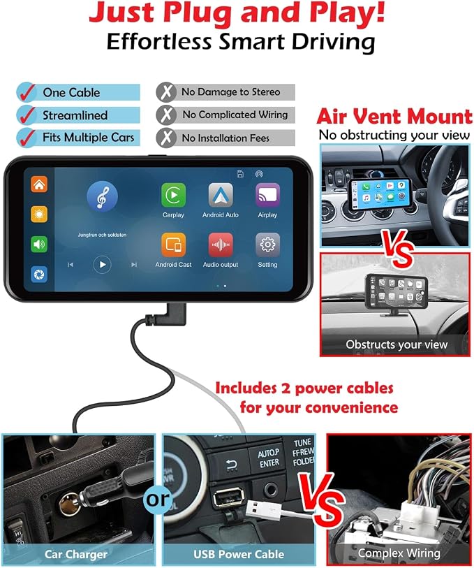 NikoMaku Wireless Carplay Screen, Portable Android Auto Car Stereo - Image 3