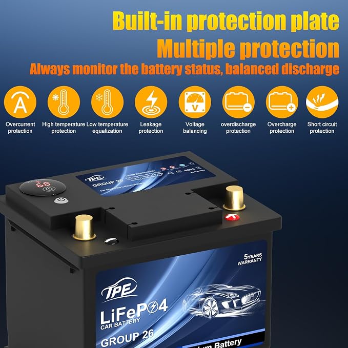TPE Car Start Stop System BCI Group26 LiFePO4 Lithium-ion Battery 12.8V 800A - Image 3