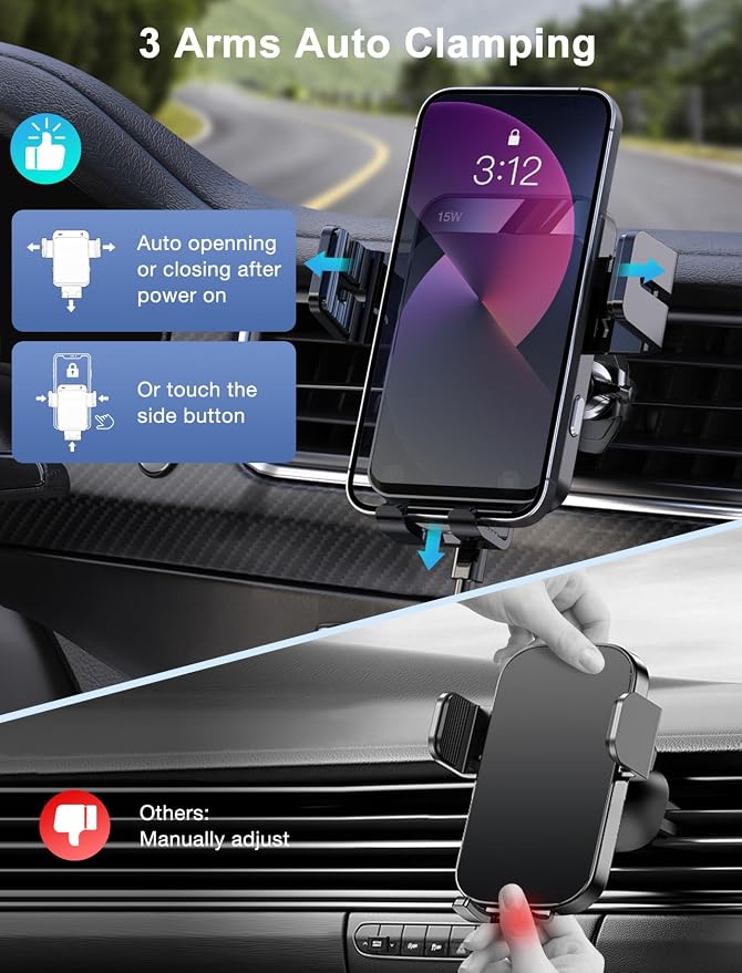 MOKPR Wireless Car Charger, Auto-Clamping Car Mount 15W/10W/7.5W Fast Charging - Image 5