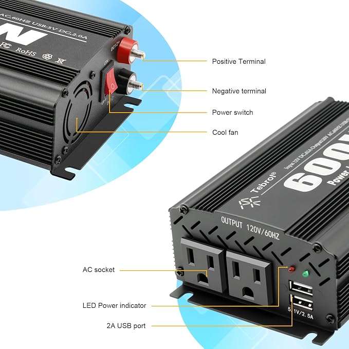 600W Power Inverter DC 12V to AC 110V Car Charger Plug Inverter Adapter - Image 2