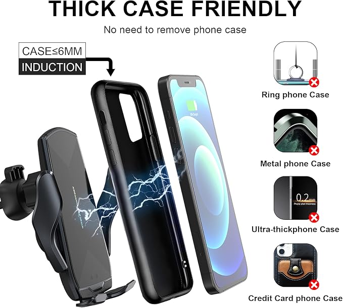 Wireless Car Charger Mount, 15W Qi Fast Charging Auto-Clamping Cell Phone Car - Image 5