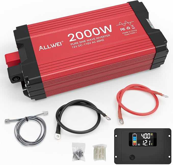 ALLWEI 2000W Pure Sine Wave Inverter 12V DC to 110V AC Converter, Surge 4000W - Image 8