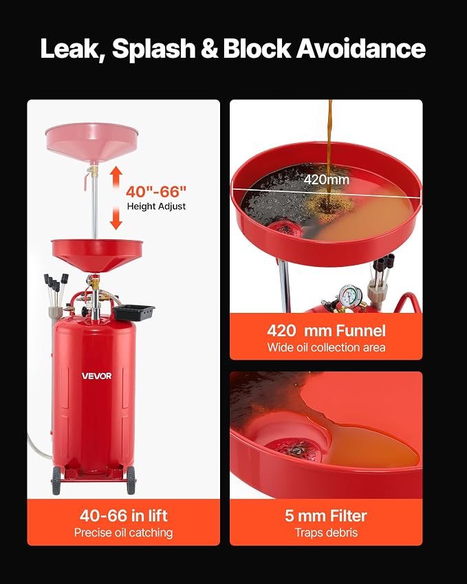 VEVOR 21 Gallon Waste Oil Drain Tank, Air Operated Portable Oil Drainer - Image 6