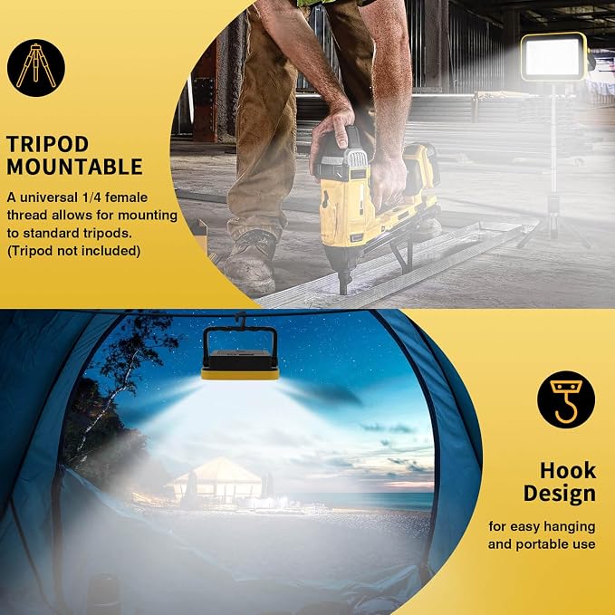 Rechargeable Work Light with Tripod Hole, 40W Portable Flood Light Battery - Image 7