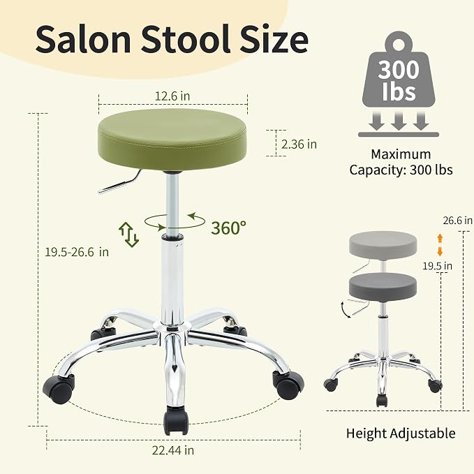 Tattoo Stool with Wheels, Adjustable Rolling Massage Chair19.5’’-26.6’’ - Image 2