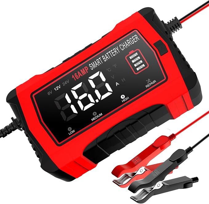 16-Amp Battery Charger, 6V/12V/24V Smart Car Battery Charger, Automotive by AorikaAutomotiveProducts