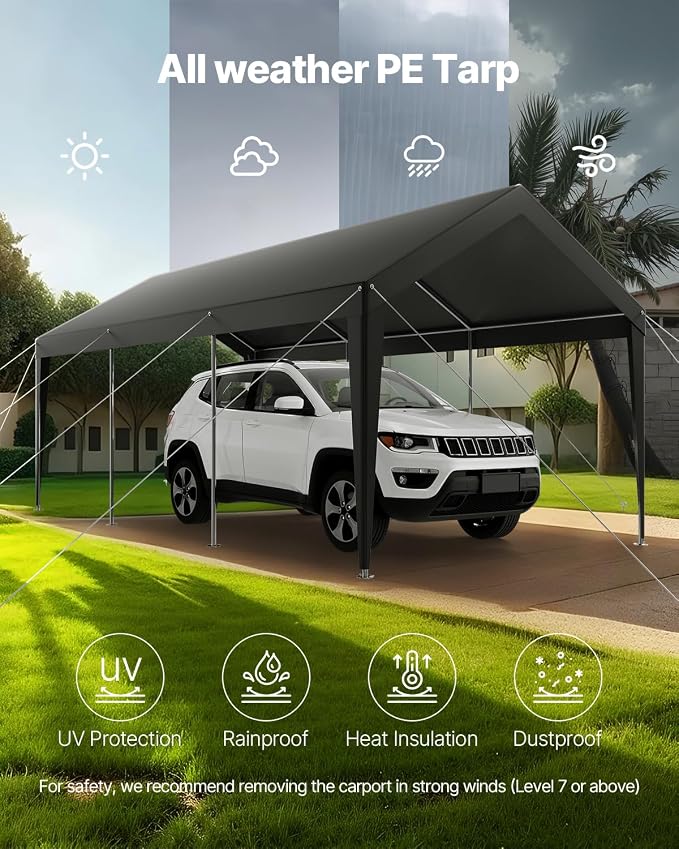 VEVOR Carport, 10 x 20 FT Outdoor Car Canopy, Potable Carport, Heavy Duty - Image 6