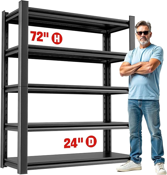 5 Shelf Heavy Duty Garage Shelving – Durable Metal Storage Shelf Organizer by OLLRRACT