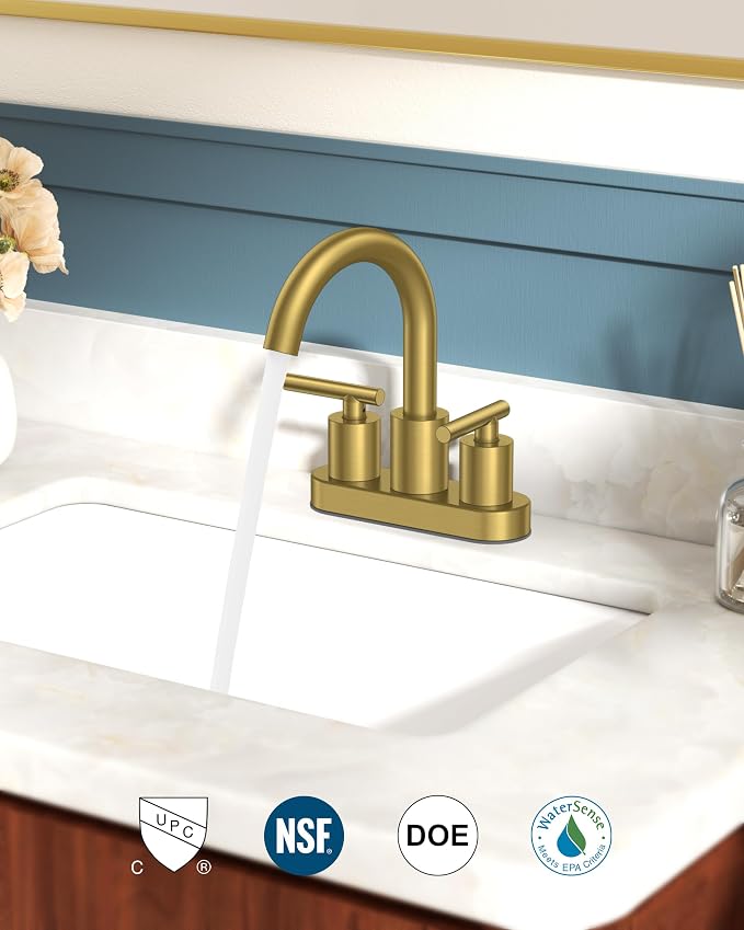 FORIOUS 4" Brushed Gold Bathroom Faucet Centerset 4 Inch, 2 Handle 2 Hole Gold - Image 5