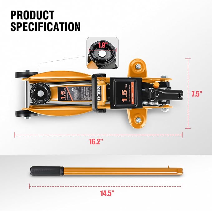DNA MOTORING Low Profile Hydraulic Trolley Service/Floor Jack, 1.5 Ton Capacity - Image 5