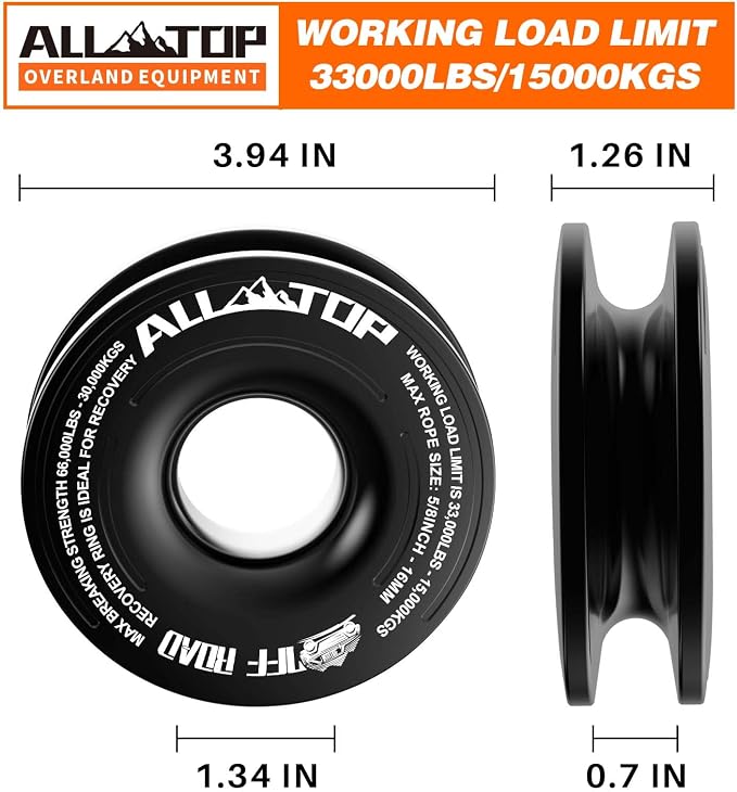 ALL-TOP Recovery Ring 66000 LBS Winch Snatch Towing Ring, Tackle Pulley System - Image 2