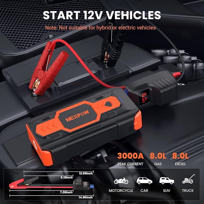 NEXPOW Car Battery Jump Starter 3000A, Portable Jumper Starter 12V Car Battery - Image 2