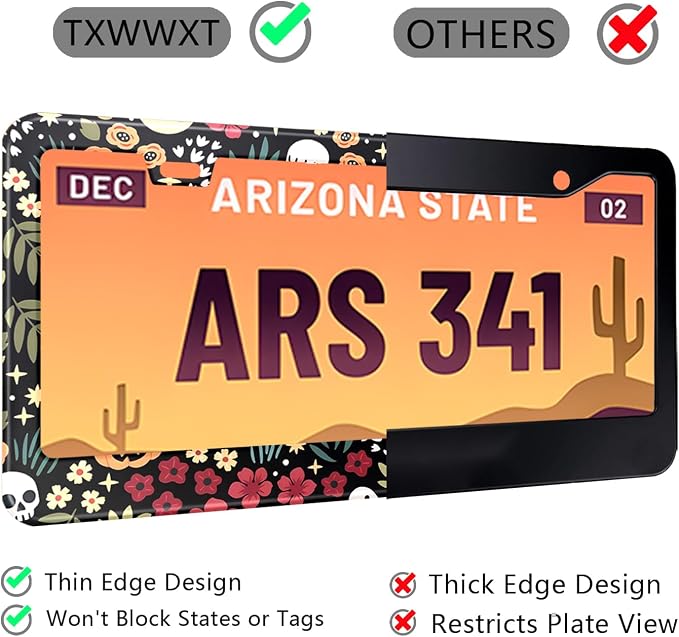 Halloween Ghost Skull Floral License Plate Frame Colorful Flowers Stainless - Image 5