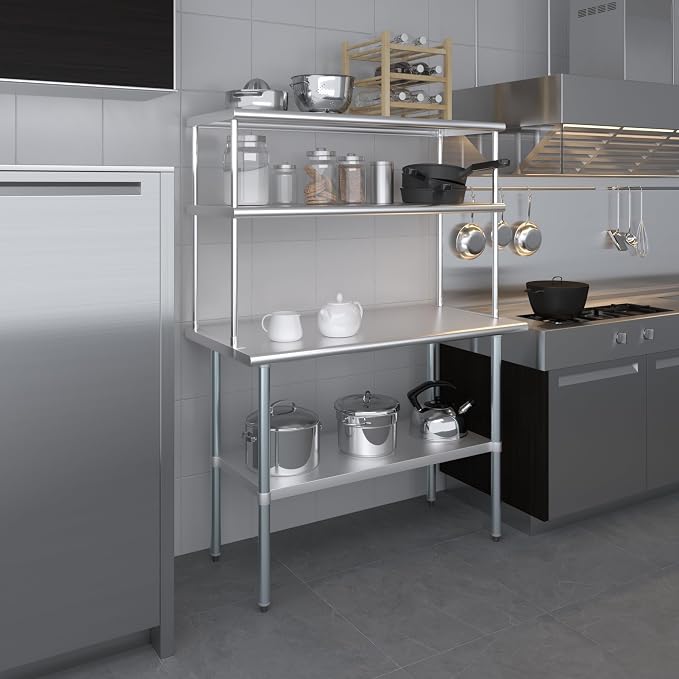 Amgood Stainless Steel Work Table Double Tier Overshelf | Metal Kitchen Prep - Image 8