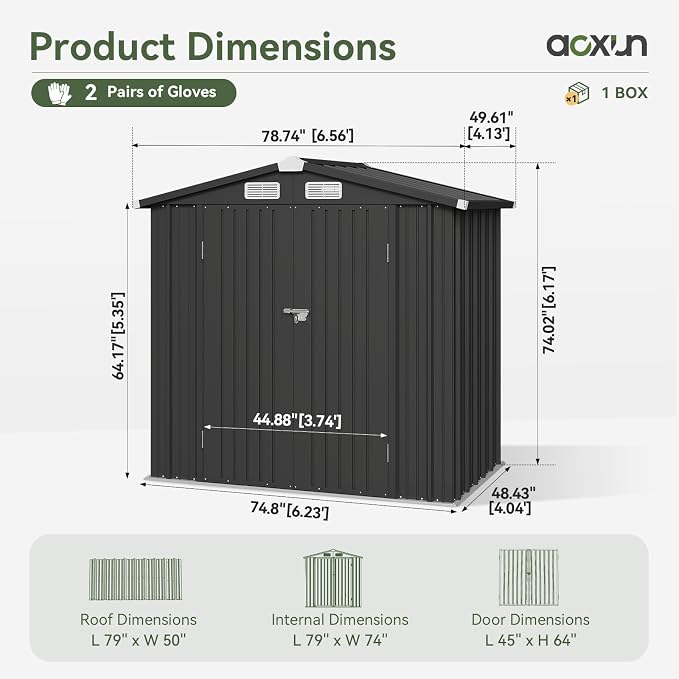 Aoxun 6x3.9 FT Shed with Base Metal Outdoor Storage Shed Garden Shed with - Image 2