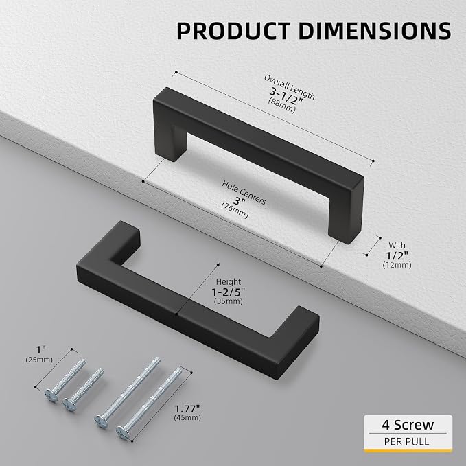 goldenwarm 15 Pack 3 INCH Black Square Bar Cabinet Pull Drawer Handle Stainless - Image 2