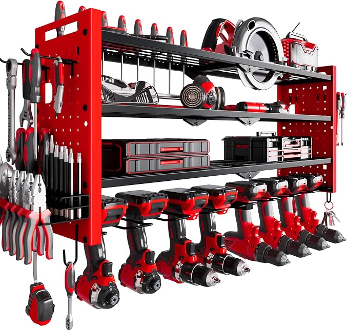 Power Tool Organizer Wall Mount, Cordless Drill Organizer, 4 Layers Large by NattyDot