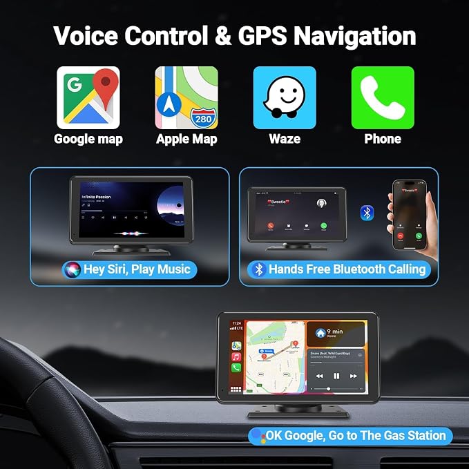 for Apple Carplay Wireless Portable 7" Touchscreen Car Stereo Voice Control - Image 6