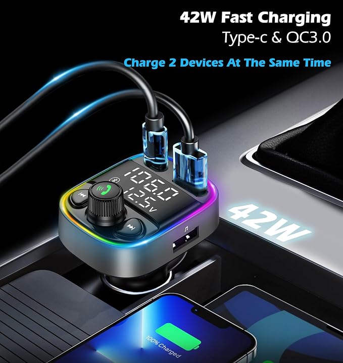 LIHAN AUX USB C Bluetooth Car Adapter, Wireless Handsfree Call, FM Transmitter - Image 4