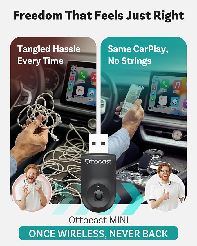 OTTOCAST Mini 2025 2-in-1 Wireless CarPlay/Android Auto Adapter, 5GHz WiFi - Image 7