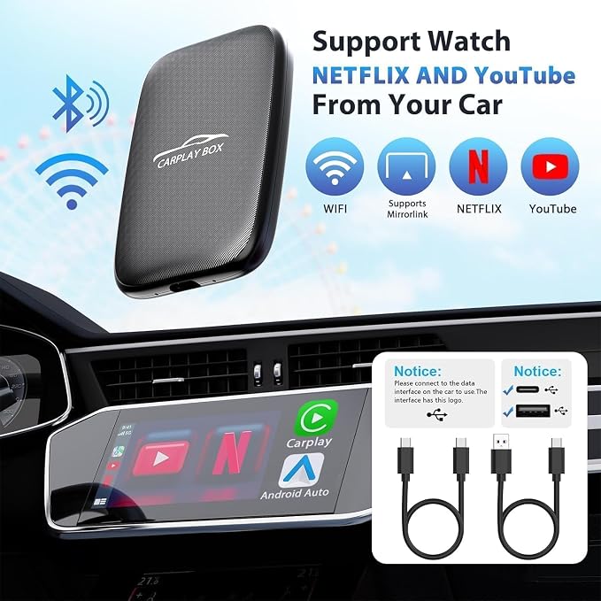 2025 Upgraded Wireless Carplay and Android Auto Dongle Support Netflix/YouTube - Image 3