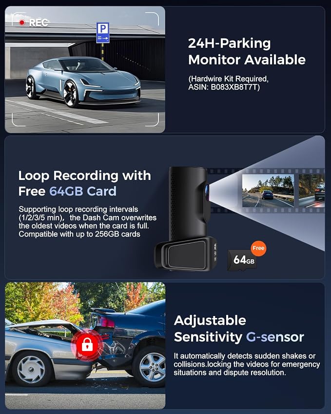 K600 4k Dash Cam Front and Rear, 3.59" IPS Screen, Built-in GPS 5G WiFi Dash - Image 9