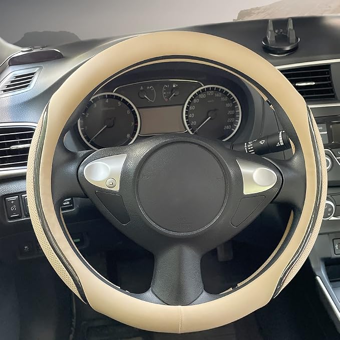 Car Steering Wheel Cover Beige, 14.5-15 inch Steering Wheel Covers - Image 5