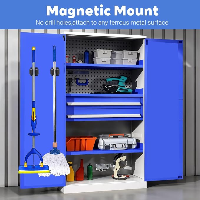 4 Pcs Magnetic Broom Holder, Mop and Broom Holders Wall Mount Heavy Duty - Image 4