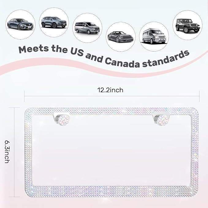 2 Pack License Plate Frames for Women, Sparkly Rhinestone Diamond Car - Image 6