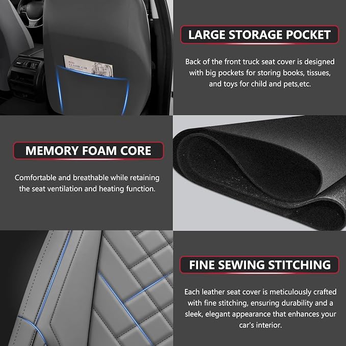 BABYBLU Chevy Chevrolet Silverado GMC Sierra Car Seat Covers Fit 2007-2023 2024 - Image 5