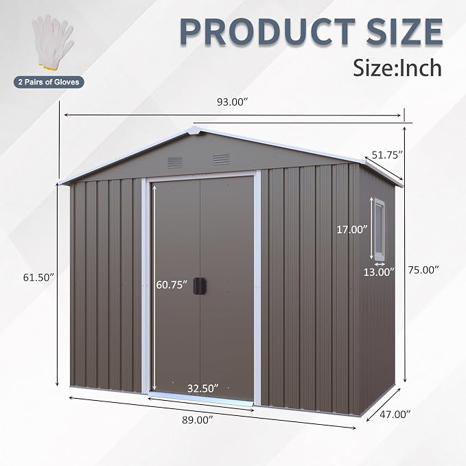 4x8 FT Outdoor Storage Shed, Metal Garden Shed - Image 3