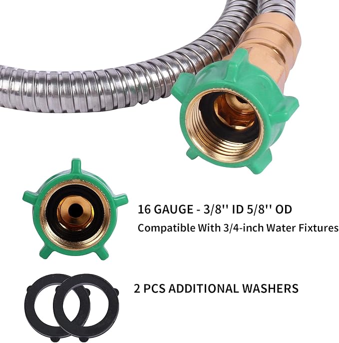 Metal Short Garden Hose 6 ft, 8 ft, 12 ft Flexible Stainless Steel Leader Hose - Image 3