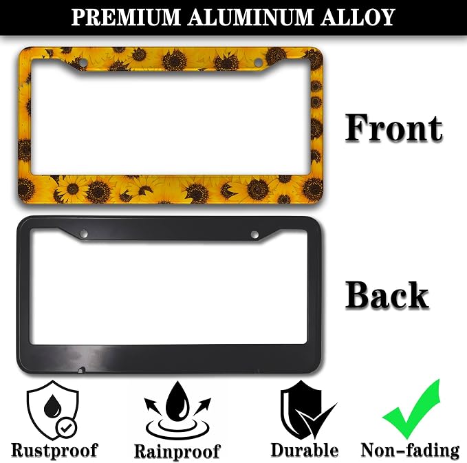 License Plate Protector for Women Yellow License Plate Frames for Men Sunflower - Image 3