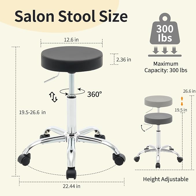 Tatto Rolling Chair, Height Adjustable Backless Chair - Image 2