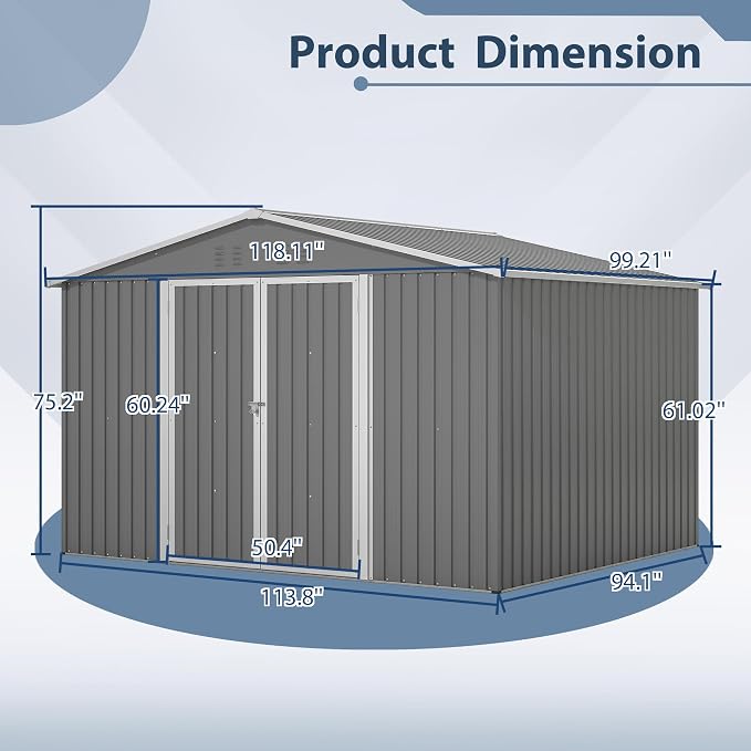 10X8 FT Outdoor Metal Storage Shed - Image 2
