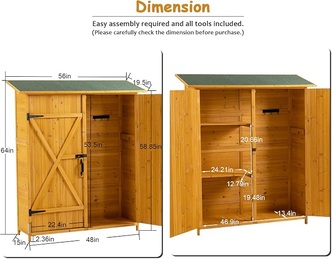 56" L x 19.5" W x 64" H Outdoor Wooden Storage Shed - Image 2
