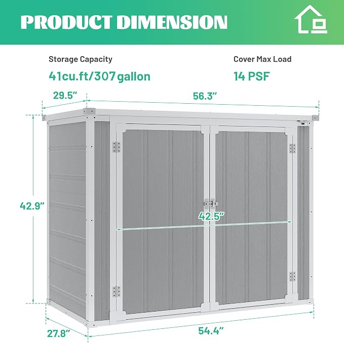 41 Cu.Ft Resin Shed with Floor, 4.7x2.5 FT Outdoor Horizontal Storage Shed - Image 6