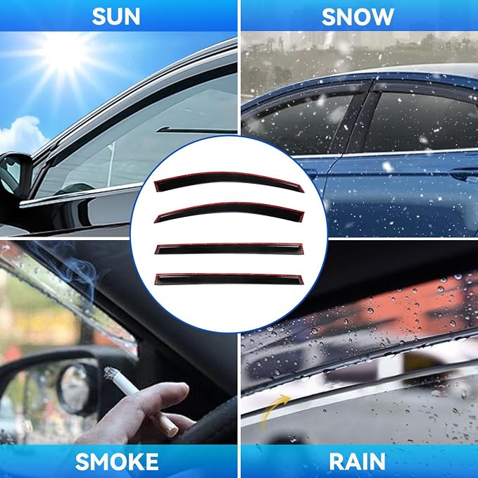 4pcs Front+Rear Smoke Tint Sun/Rain Guard Outside Mount Tape-On Vent Window - Image 3