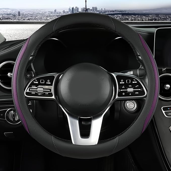 Car Steering Wheel Cover, Leather Steering Wheel Cover Purple Universal 14.5-15 by Szttswamp