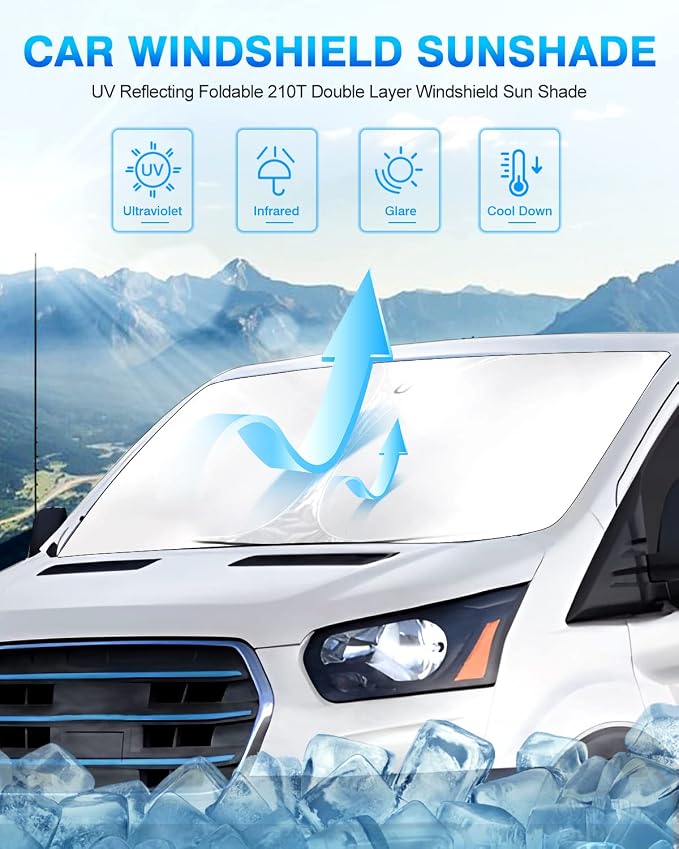 KUST Windshield Sun Shade for Ford E-Transit 2022 2023 2024 2025 2026 Window - Image 2
