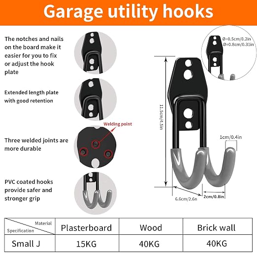 3-H Garage Wall Hooks 10 Pack, Heavy Duty Garage Hooks - Image 5