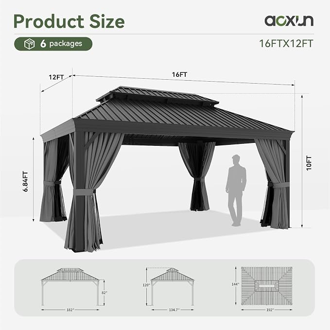 Aoxun 12' X 16' Permanent Hardtop Gazebo Aluminum Gazebo - Image 9