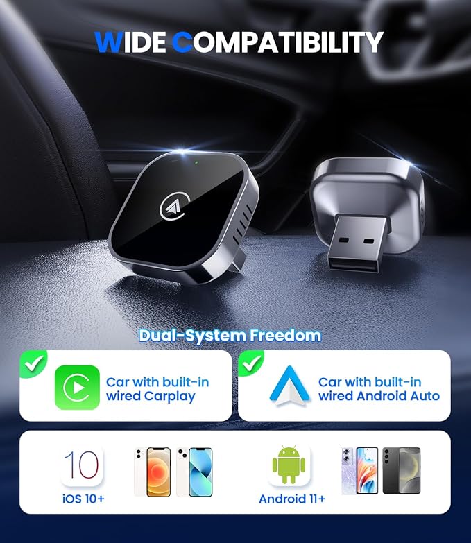 Teeran 2 in 1 Wireless CarPlay and Android Auto Adapter, Easy Setup Plug and - Image 8
